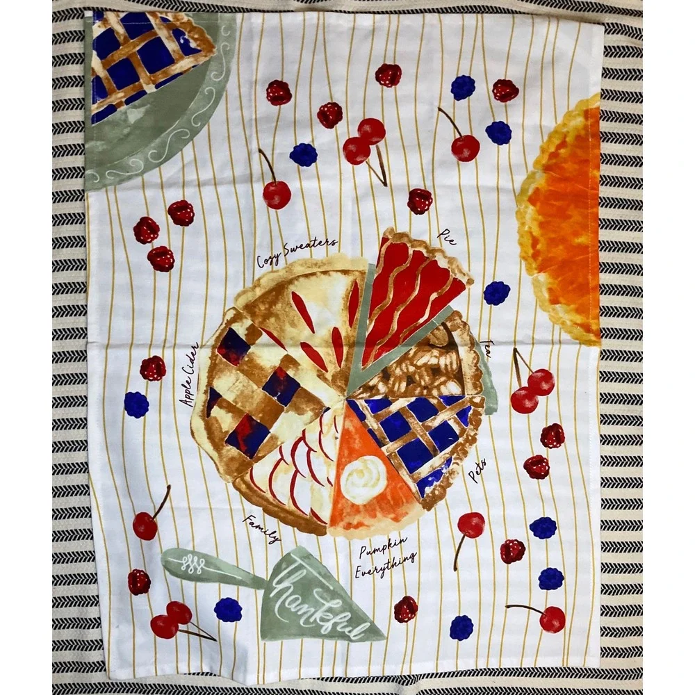Anthropologie Pie Slice‎ Thankful Kitchen Towel Fall Autumn Harvest Thanksgiving